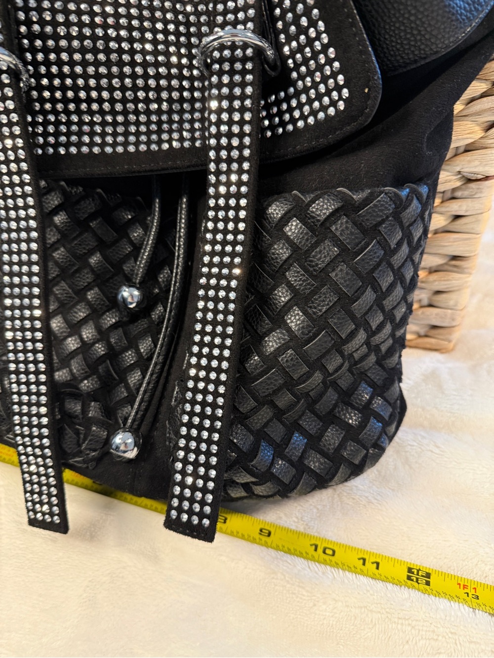 Y2K Glam Woven Rhinestone Drawstring Backpack - Black - Picture 9 of 9